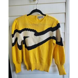 Vintage 80s 90s Honey Yellow Pop Art Sweater Black and White Design Knit Sweater